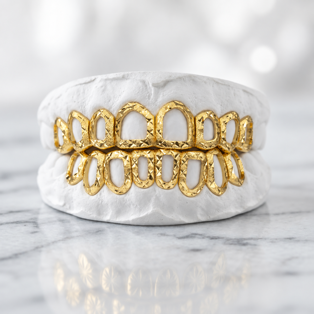 Gold-Tone Diamond-Cut Openwork Grillz Set | 925 Sterling Silver