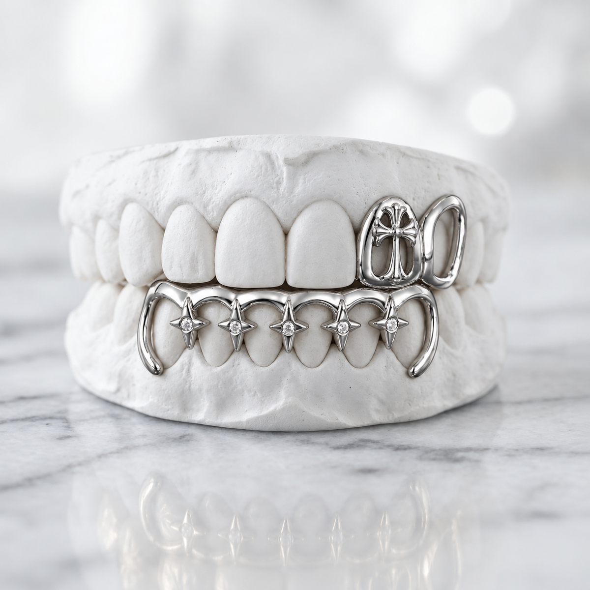 Cross & Starlight Openwork Grillz Set | 925 Sterling Silver
