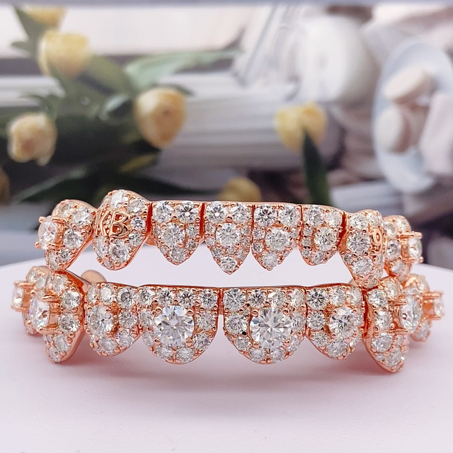Rose Gold Moissanite Double Row Grillz | S925 Sterling Silver Hip Hop Teeth Jewelry