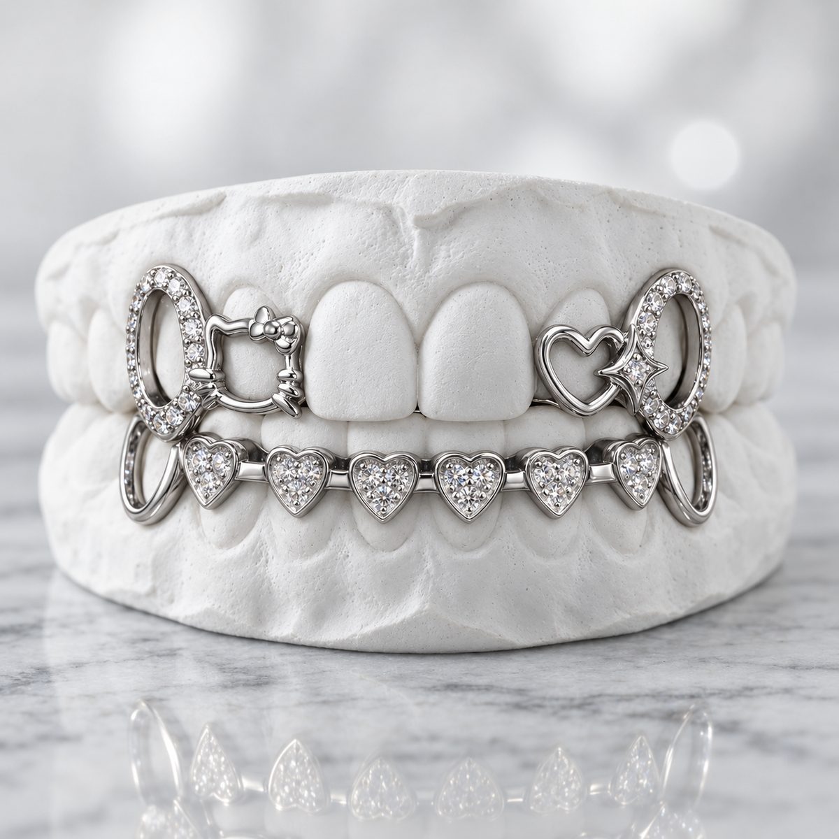 Sparkling Heart Openwork Grillz Set | 925 Sterling Silver