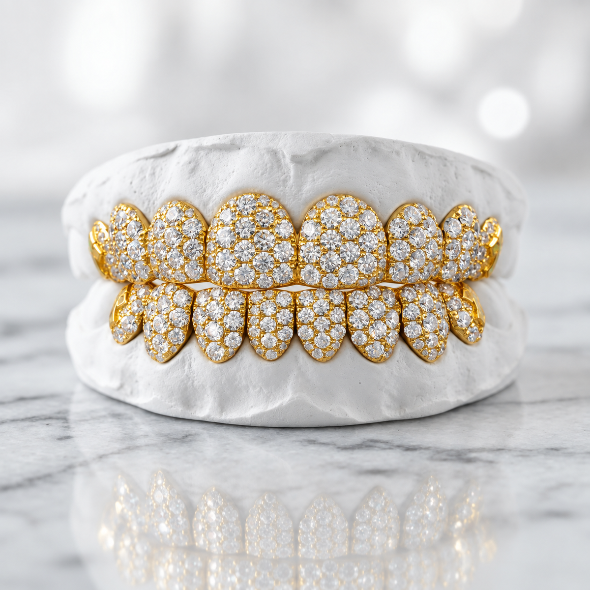 Gold-Tone Round-Stone Iced Out Grillz Set | 925 Sterling Silver