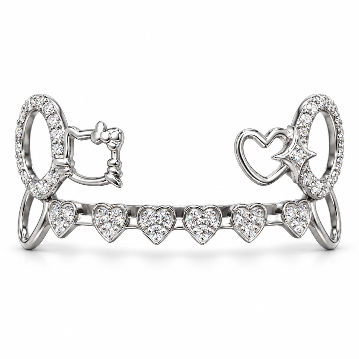 Sparkling Heart Openwork Grillz Set | 925 Sterling Silver