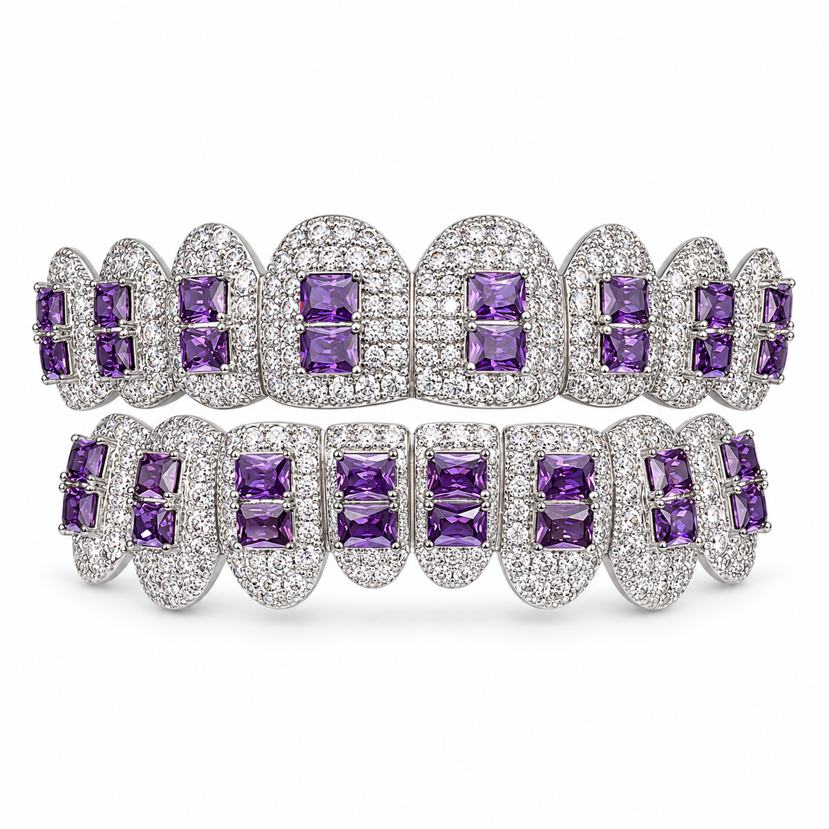 Purple Square-Stone Iced Out Grillz Set | 925 Sterling Silver