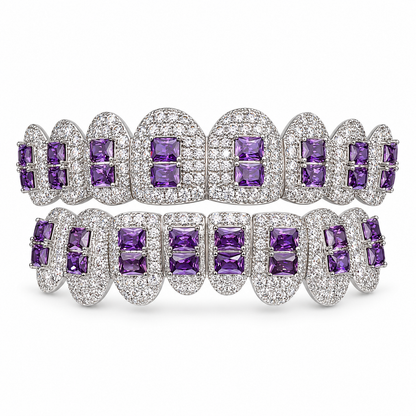 Purple Square-Stone Iced Out Grillz Set | 925 Sterling Silver