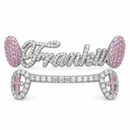 Pink Heart Custom Name Grillz | 925 Sterling Silver