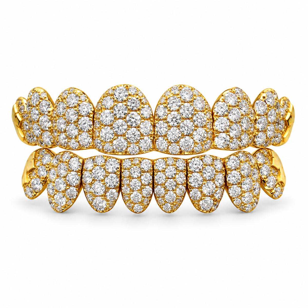 Gold-Tone Round-Stone Iced Out Grillz Set | 925 Sterling Silver