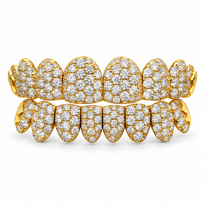 Gold-Tone Round-Stone Iced Out Grillz Set | 925 Sterling Silver