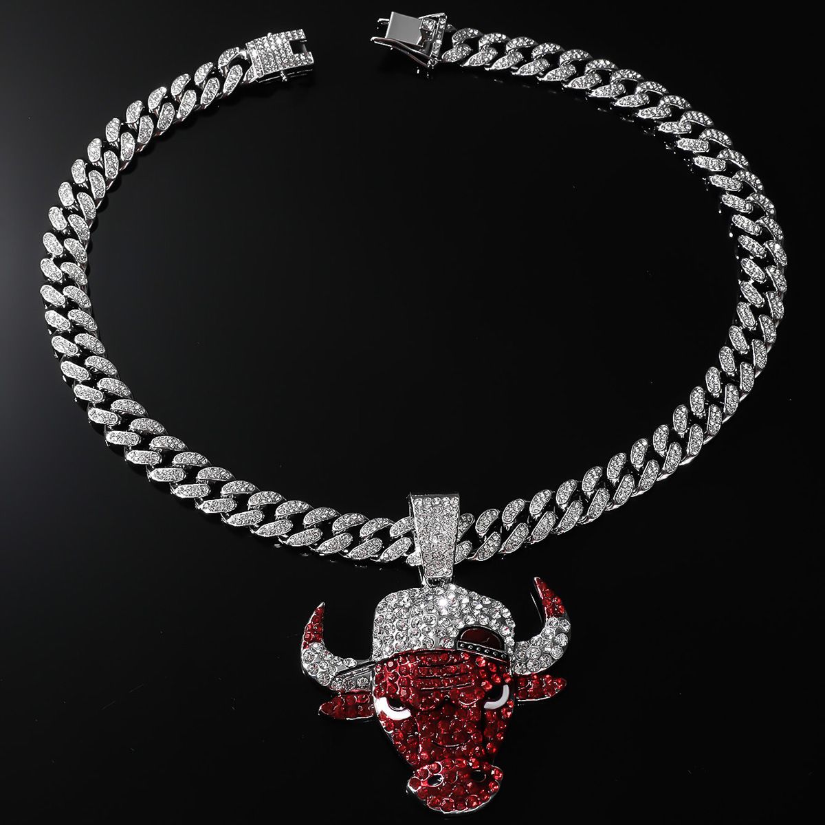 Red Bull Head Pavé Cuban Link Necklace