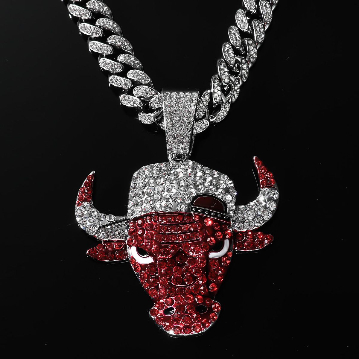 Red Bull Head Pavé Cuban Link Necklace