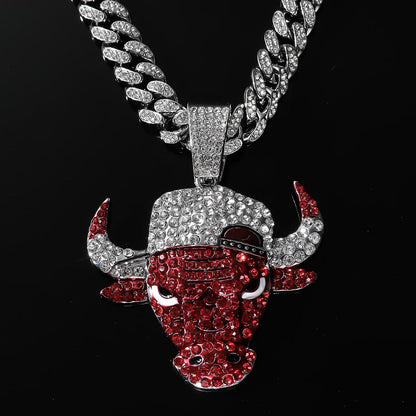 Red Bull Head Pavé Cuban Link Necklace