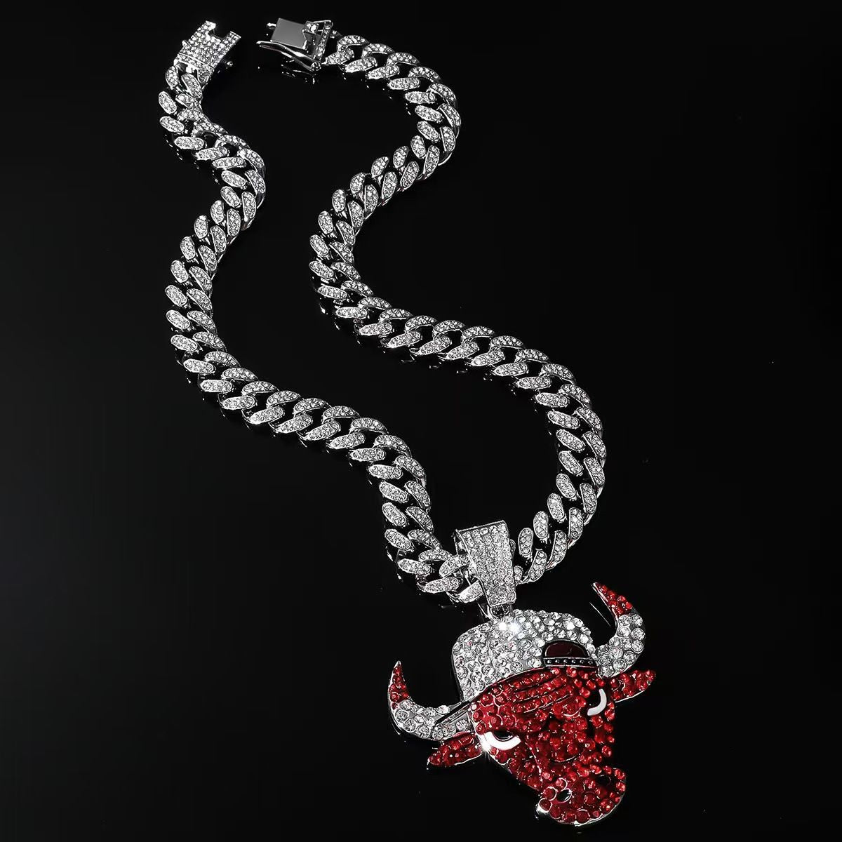 Red Bull Head Pavé Cuban Link Necklace