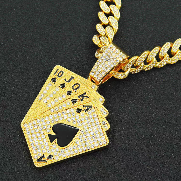 Royal Flush Playing Card Cuban Link Necklace