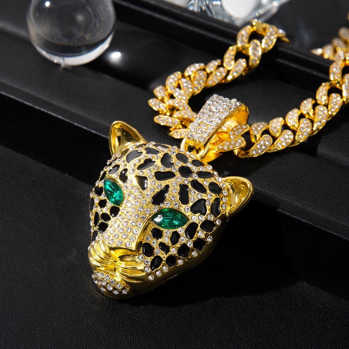 Emerald-Eyed Leopard Pendant Cuban Chain | 925 Sterling Silver