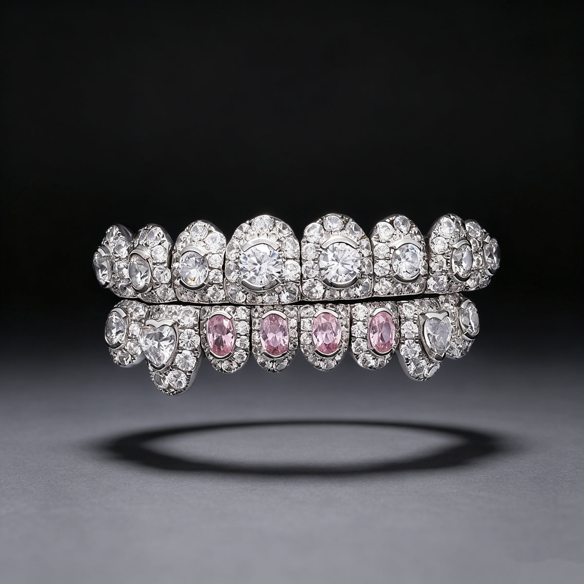 Custom Fancy‑Cut Pink Diamond Fully Iced Hip‑Hop Grillz