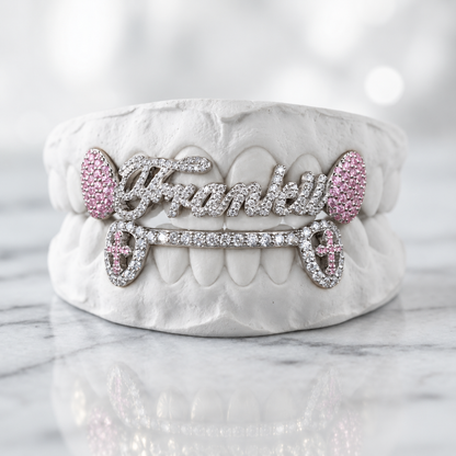 Pink Heart Custom Name Grillz | 925 Sterling Silver
