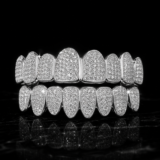 Round‑Cut Full‑Pave Diamond Grillz Hip‑Hop Teeth Jewelry