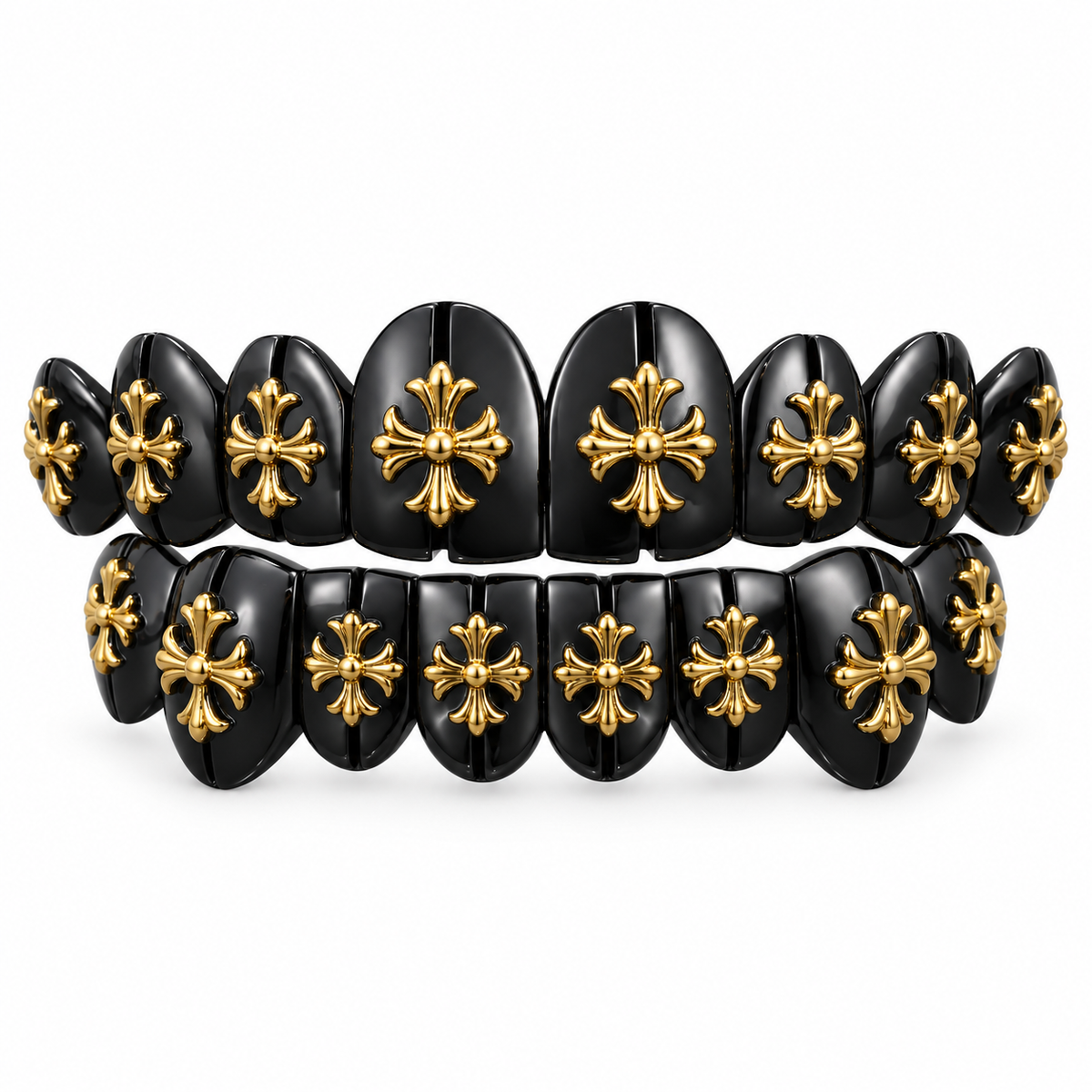 Midnight Gold Cross Double Row Grillz | 925 Sterling Silver