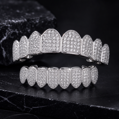 Round‑Cut Full‑Pave Diamond Grillz Hip‑Hop Teeth Jewelry