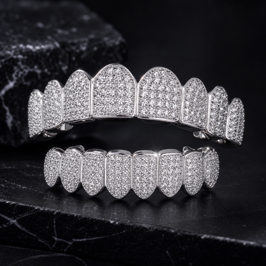 Round‑Cut Full‑Pave Diamond Grillz Hip‑Hop Teeth Jewelry