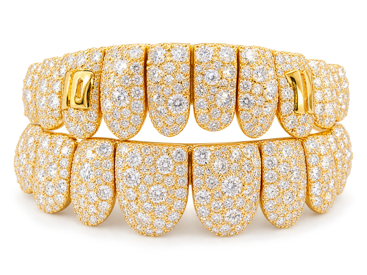 Iced Out Double Row Grillz | Full-Coverage Luxury Custom Grillz