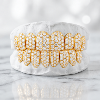 Gold-Tone Full Pavé Moissanite Grillz Set