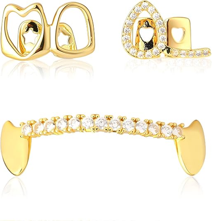 Open Heart & Iced Bar Grillz Set | Tone 925 Sterling Silver