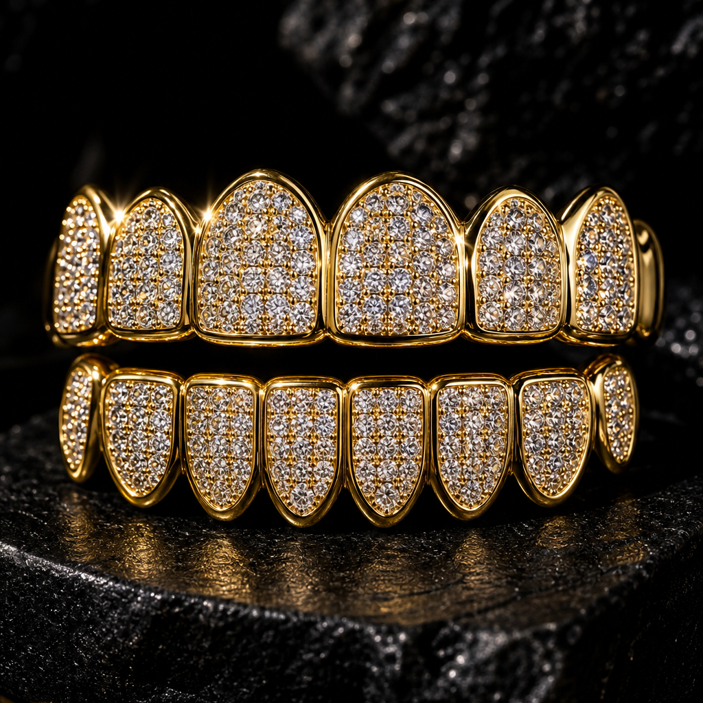 Gold Honeycomb Hip‑Hop Metal Grillz