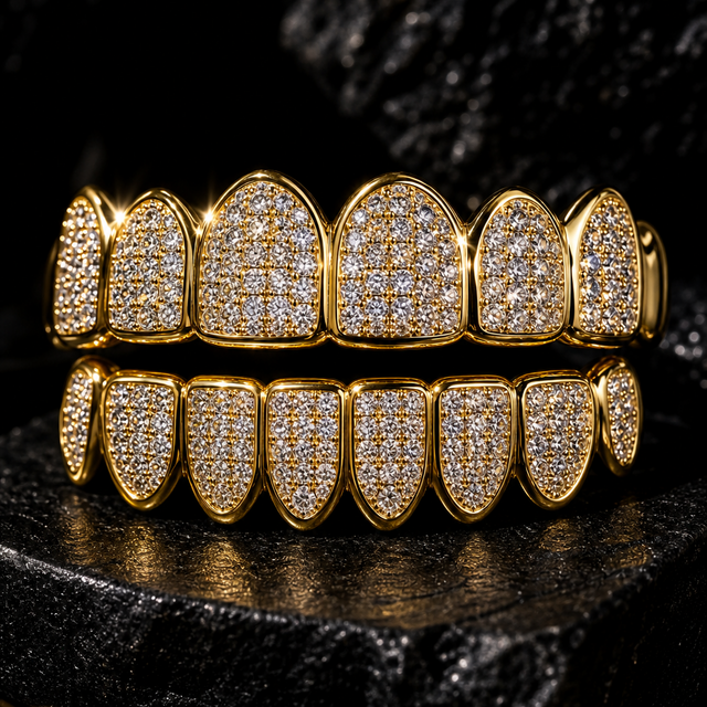 Gold Honeycomb Hip‑Hop Metal Grillz