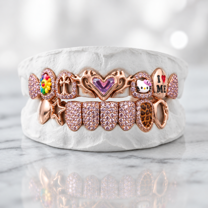 Rose Gold-Tone Charm Mix Grillz Set | 925 Sterling Silver