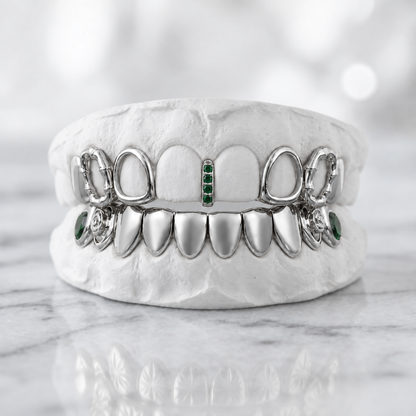 S925 Silver Green Gem Geometric Tooth Bracelet