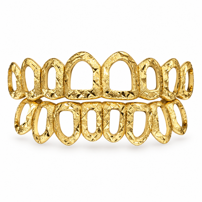Gold-Tone Diamond-Cut Openwork Grillz Set | 925 Sterling Silver