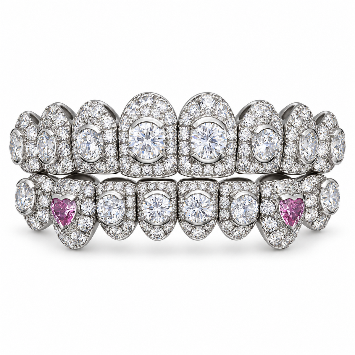 Pink Heart Iced Out Grillz Set | 925 Sterling Silver