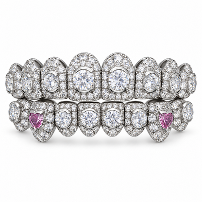 Pink Heart Iced Out Grillz Set | 925 Sterling Silver