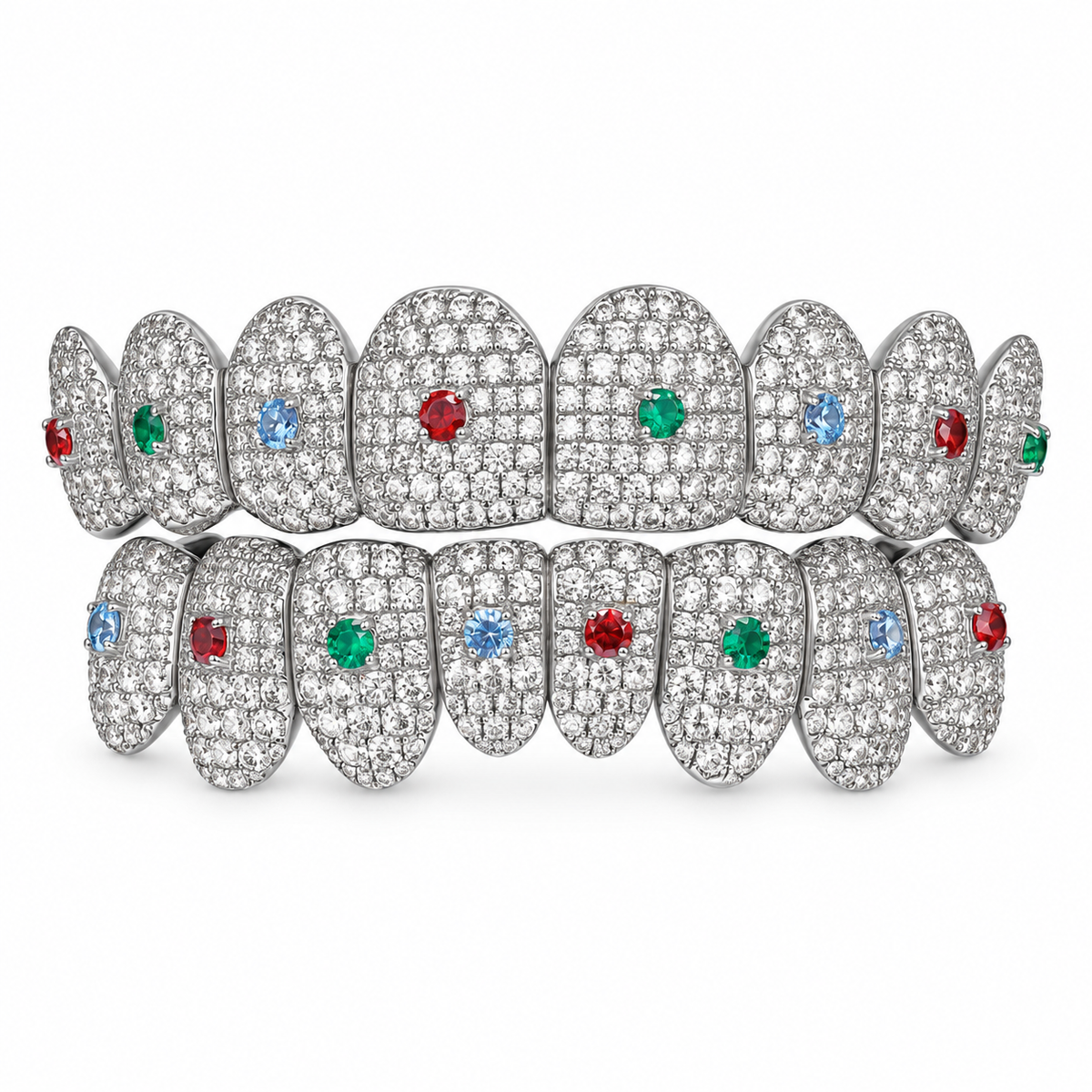 Multicolor Accent Iced Out Grillz Set | 925 Sterling Silver