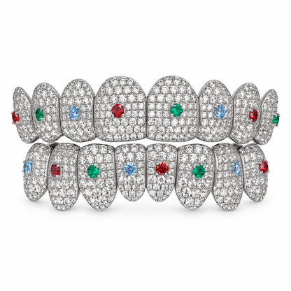 Multicolor Accent Iced Out Grillz Set | 925 Sterling Silver