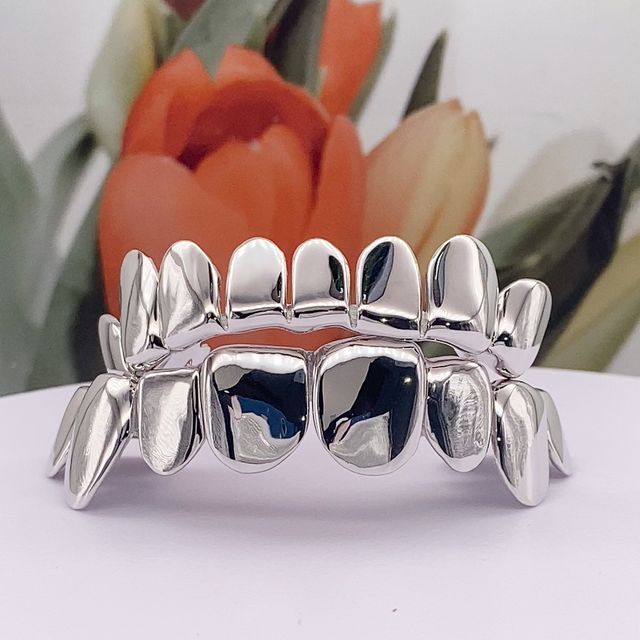 S925 Silver Double Row Grillz | High-Polish Silver Hip Hop Teeth Jewelry