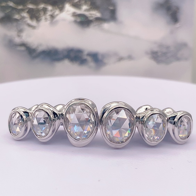 Silver Oval Moissanite Grillz | S925 Sterling Silver Luxury Hip Hop Teeth Jewelry