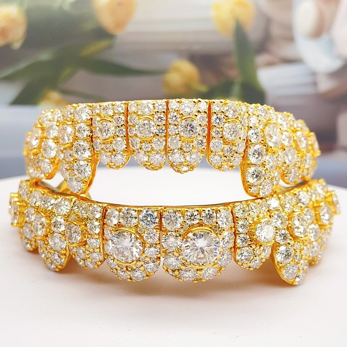 Gold‑Plated Full‑Pave Diamond Grillz Hip Hop Teeth Jewelry