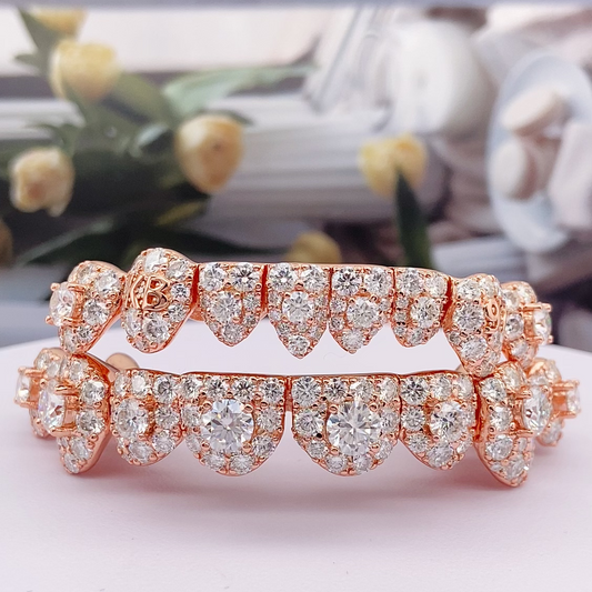 Rose Gold Moissanite Double Row Grillz | S925 Sterling Silver Hip Hop Teeth Jewelry