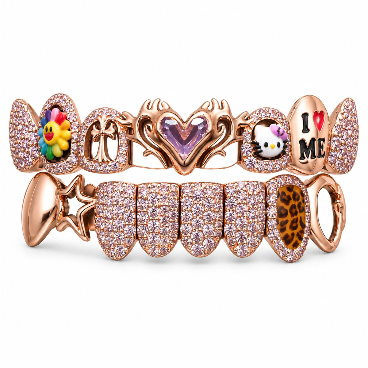 Rose Gold-Tone Charm Mix Grillz Set | 925 Sterling Silver