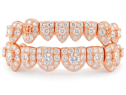 Rose Gold Moissanite Double Row Grillz | S925 Sterling Silver Hip Hop Teeth Jewelry