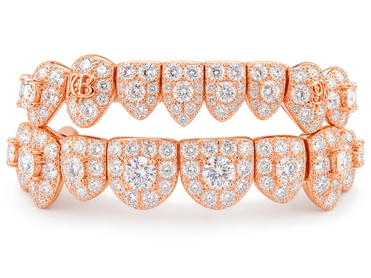 Rose Gold Moissanite Double Row Grillz | S925 Sterling Silver Hip Hop Teeth Jewelry