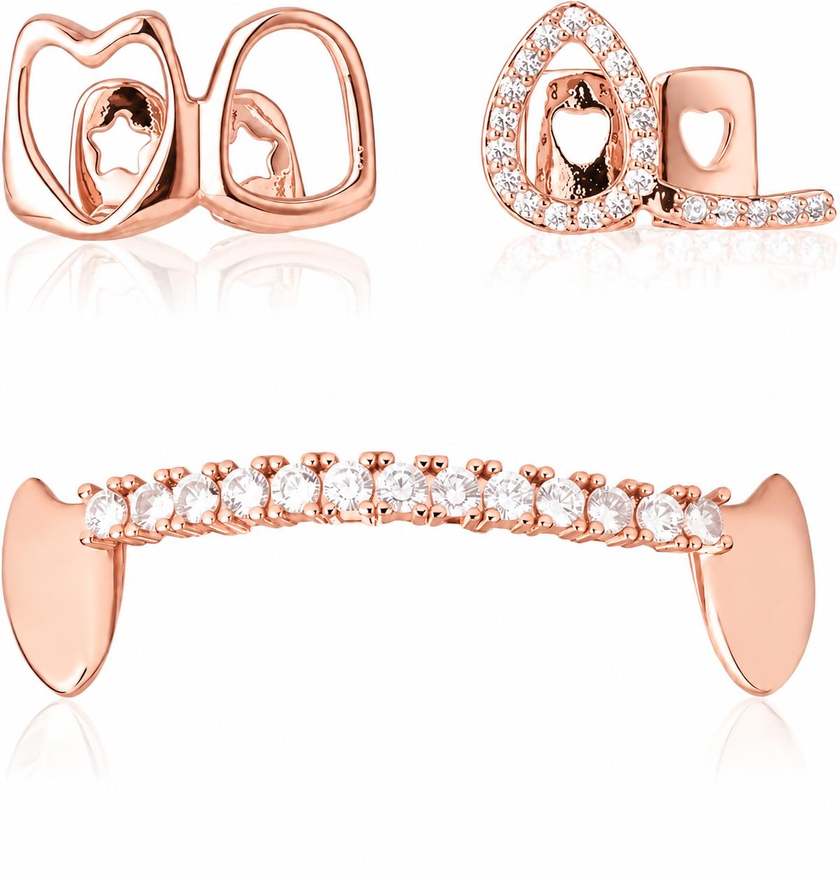 Open Heart & Iced Bar Grillz Set | Tone 925 Sterling Silver