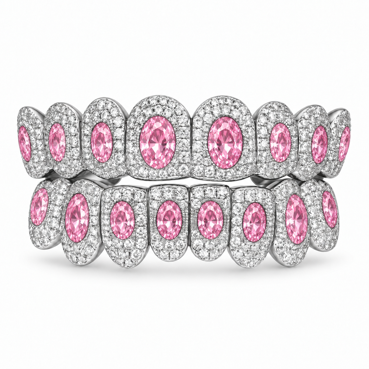 Pink Oval Center Stone Pavé Grillz Set