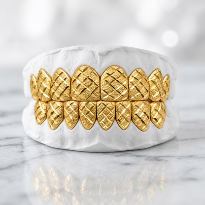 Gold-Tone Diamond-Cut Pattern Grillz Set