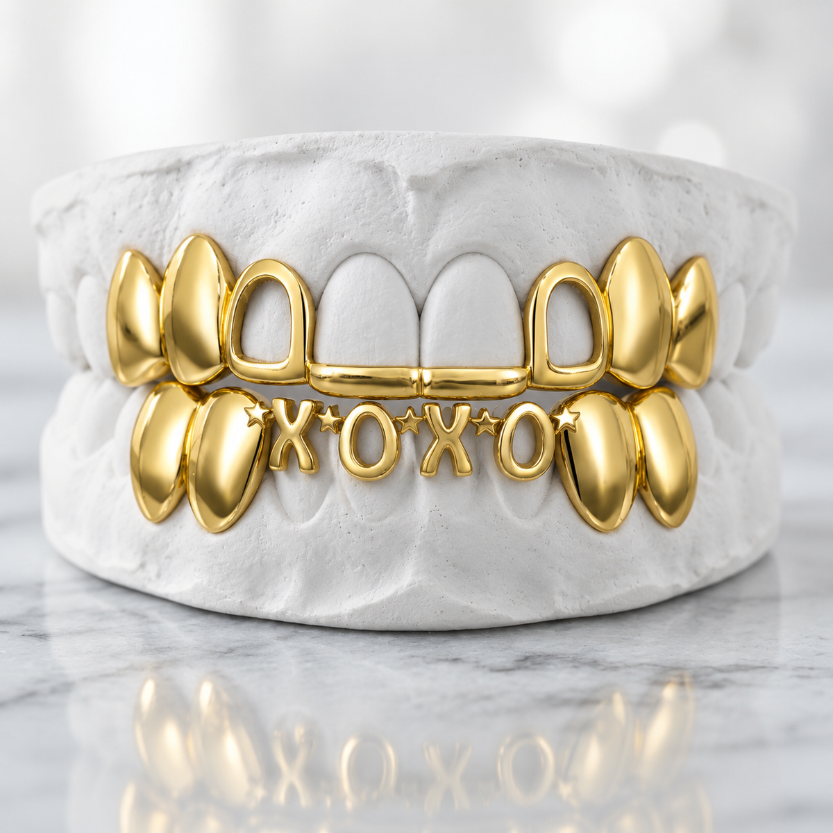 XOXO Gold-Tone Openwork Grillz Set | 925 Sterling Silver