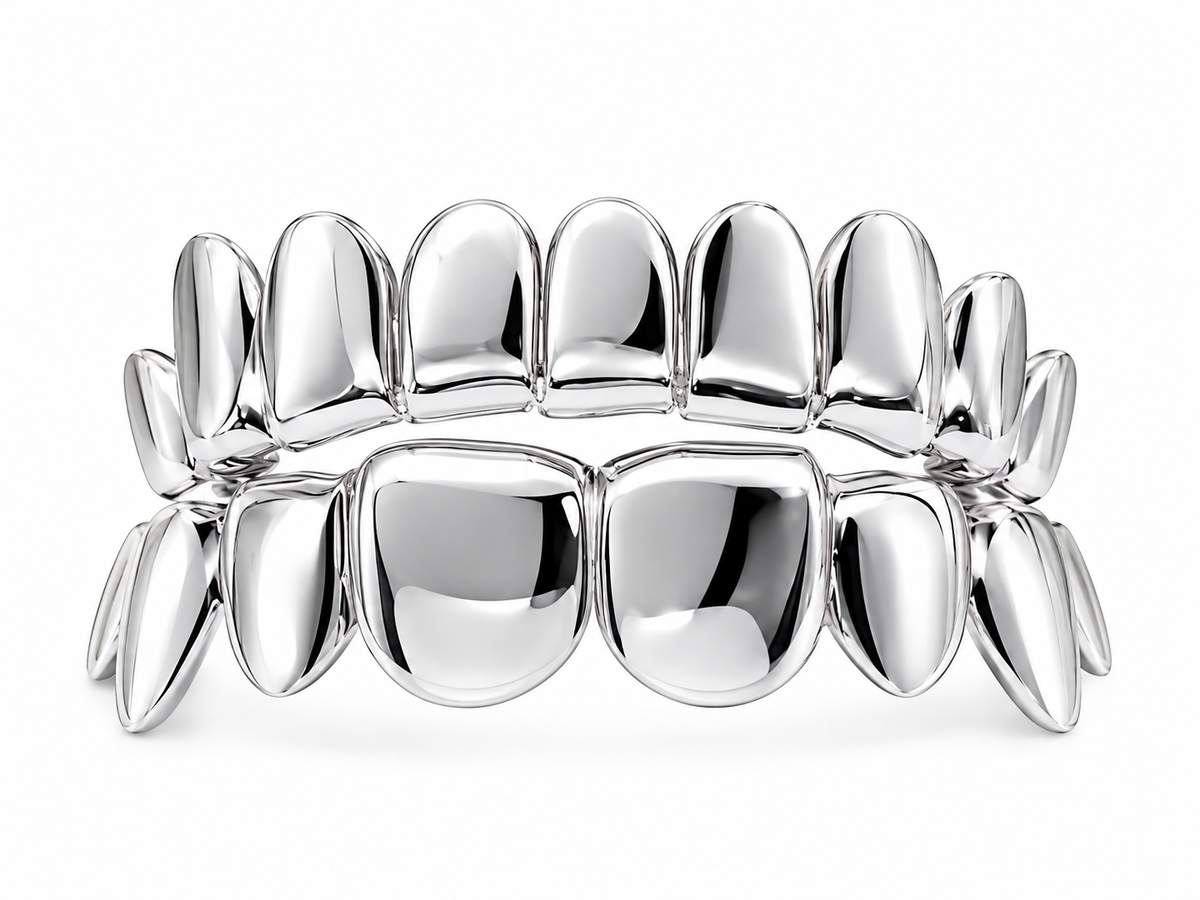 S925 Silver Double Row Grillz | High-Polish Silver Hip Hop Teeth Jewelry
