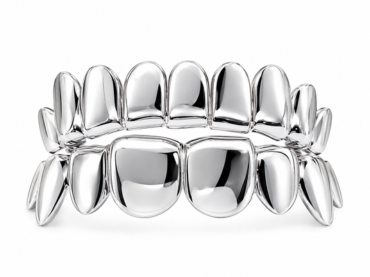 S925 Silver Double Row Grillz | High-Polish Silver Hip Hop Teeth Jewelry