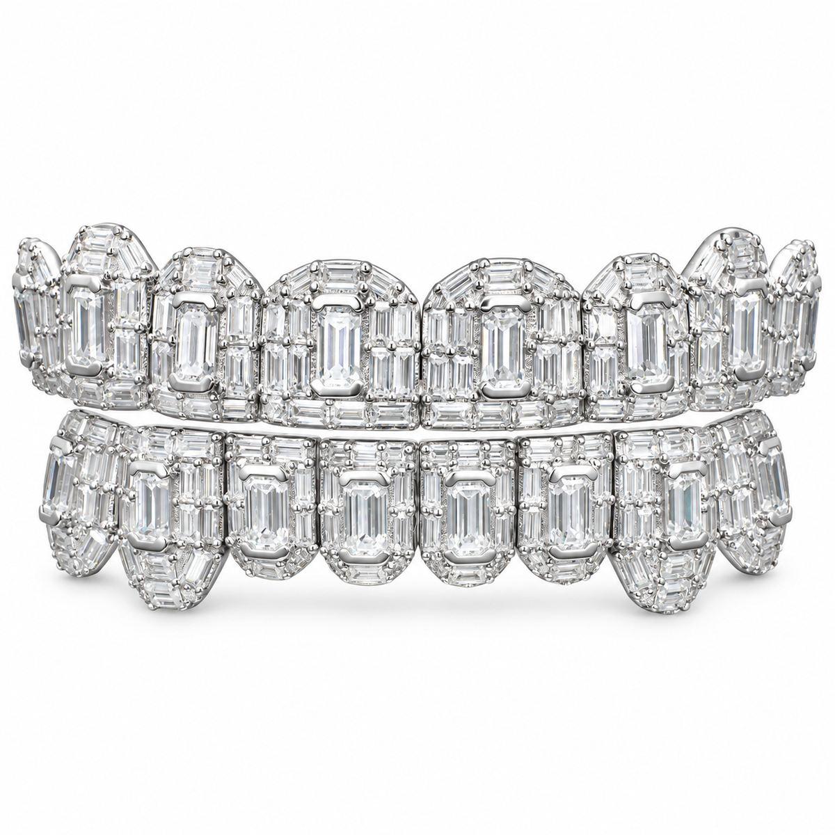Emerald-Cut Iced Out Double Row Grillz | 925 Sterling Silver