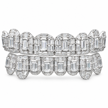 Emerald-Cut Iced Out Double Row Grillz | 925 Sterling Silver